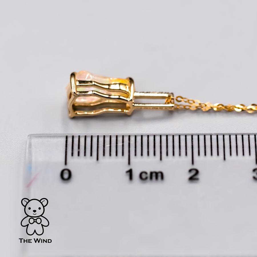 Minimalist Mexican Fire Opal Diamond Pendant Necklace 18K Yellow Gold In New Condition For Sale In Suwanee, GA