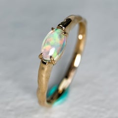 Minimalist Mexican Fire Opal Engagement Ring 14K Yellow Gold Band
