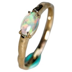 Minimalist Mexican Fire Opal Engagement Ring 14K Yellow Gold Band