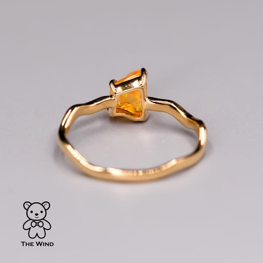 Artist Minimalist Mexican Fire Opal Wedding Band 18K Yellow Gold For Sale
