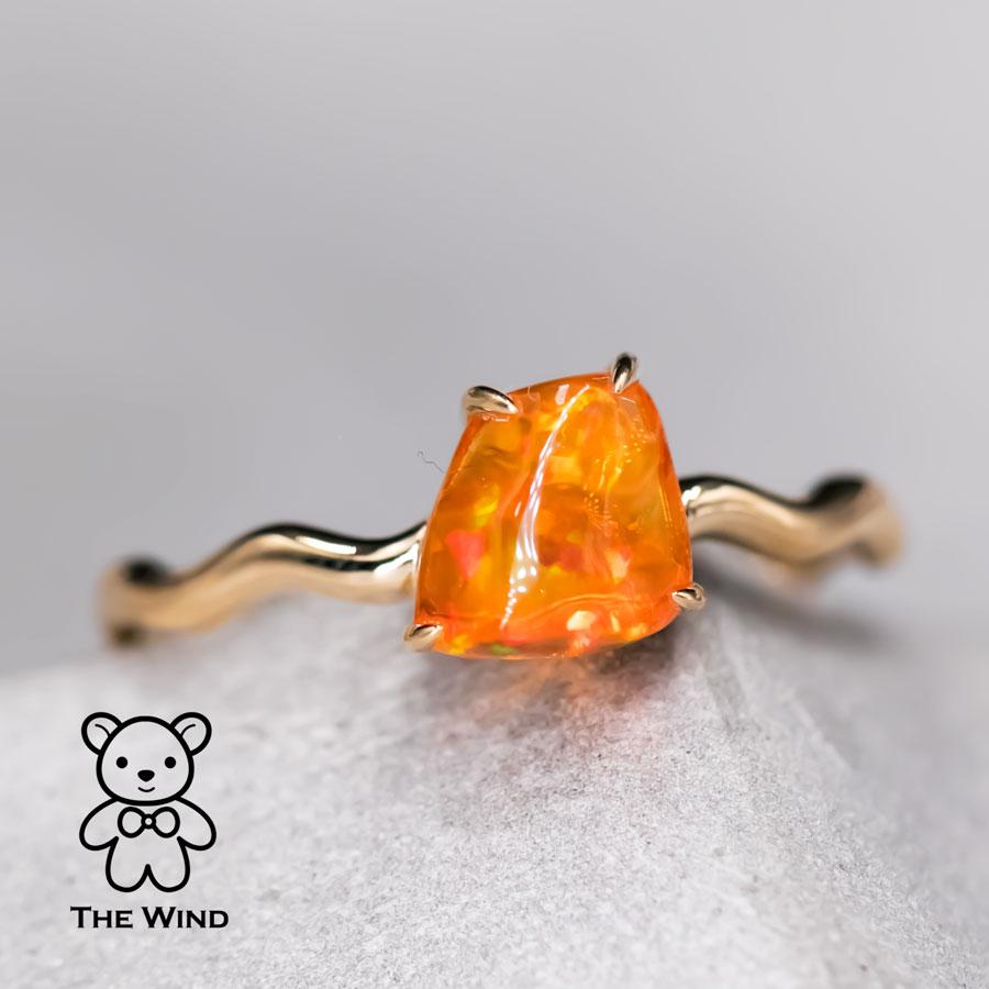 Minimalist Mexican Fire Opal Wedding Band 18K Yellow Gold In New Condition For Sale In Suwanee, GA