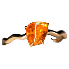 Minimalist Mexican Fire Opal Wedding Band 18K Yellow Gold