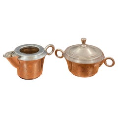 Minimalist Mexican Sterling Silver Cream and Sugar Set by Anfer