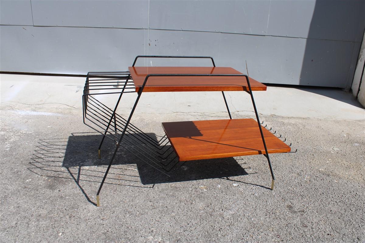 Minimalist midcentury table coffee rectangular teak iron and brass 1950s Isa Home.