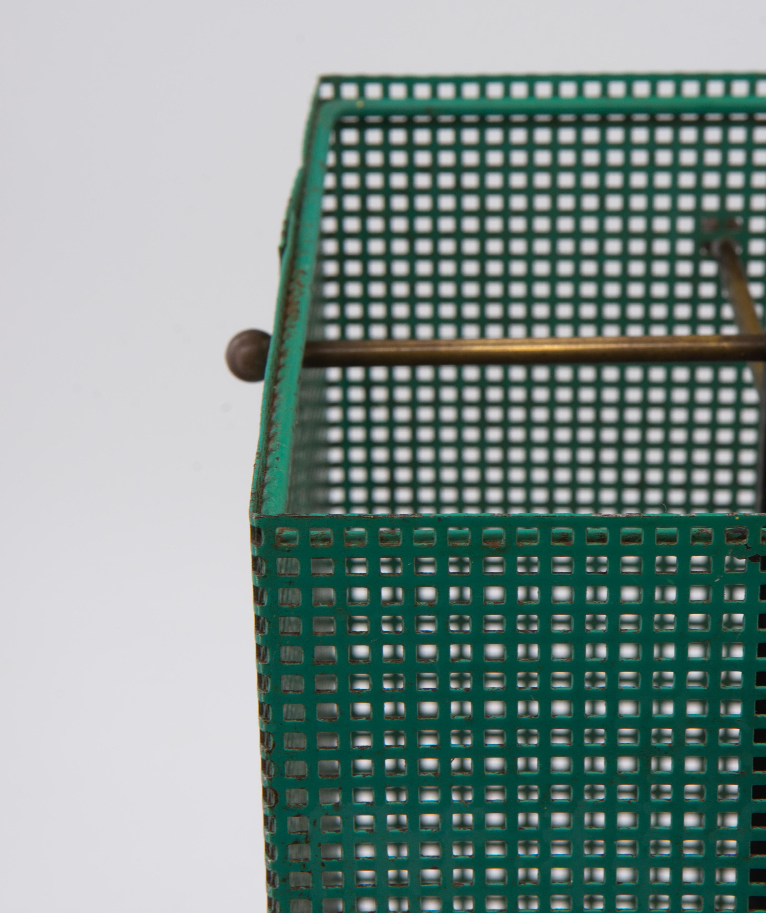 Minimalist Mid Century Brutalist Perforated Metal Umbrella Stand For Sale 7