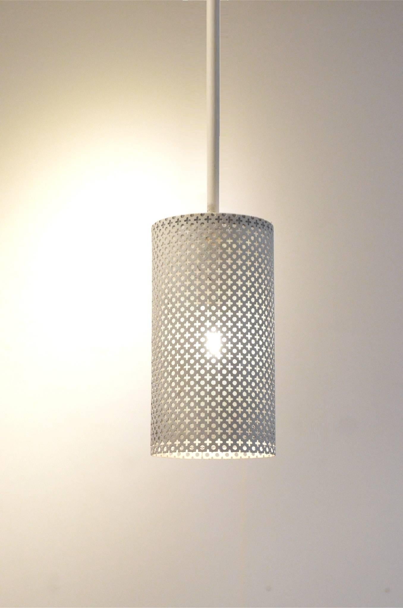 Mid-20th Century Minimalist Midcentury Design White Perforated Metal Lamp by Pierre Guariche For Sale