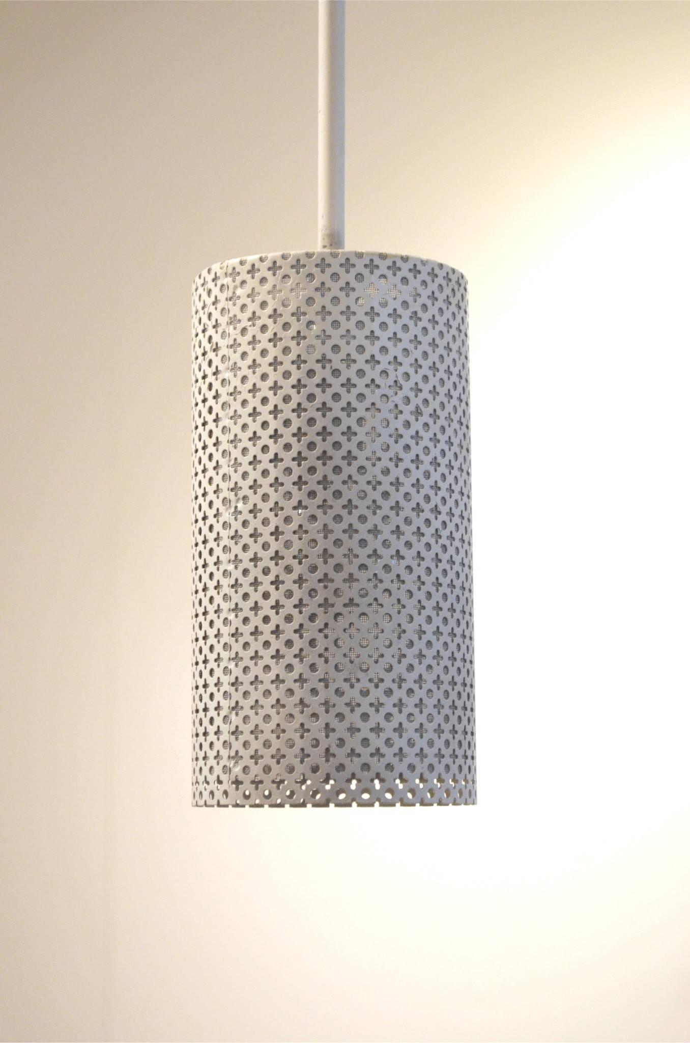 Minimalist Midcentury Design White Perforated Metal Lamp by Pierre Guariche For Sale 2
