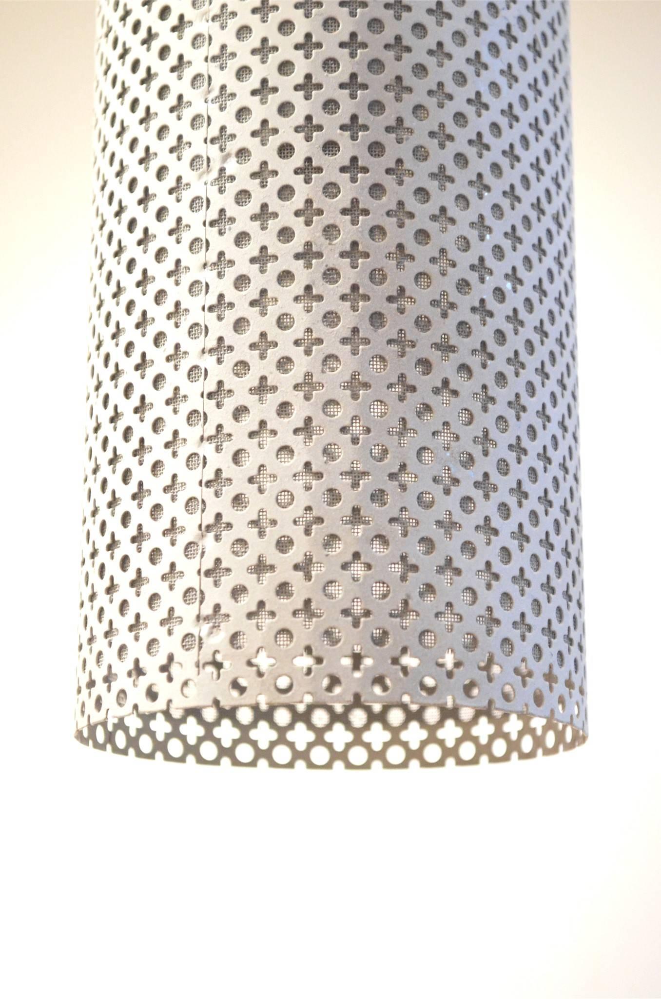 Minimalist Midcentury Design White Perforated Metal Lamp by Pierre Guariche For Sale 3