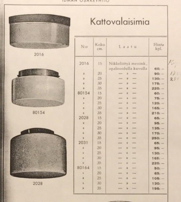 Lámpara de techo minimalista moderna de mediados de siglo, cobre y opalina blanca, Idman años 40 en venta 5