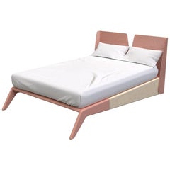 Minimalist Mid-Century Modern Queen Size Bed with Metal Frame and Solid Wood