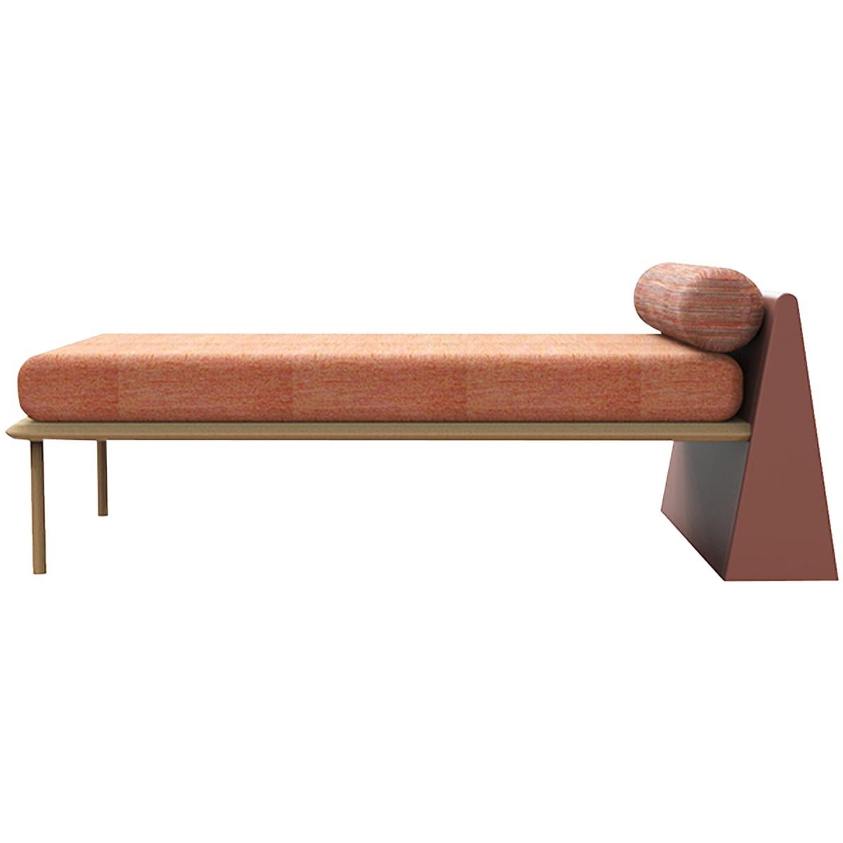Minimalist Mid-Century Modern Style Solid Wood Bench Upholstered in Textile