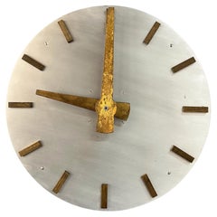 Minimalist Mid Century Wall Clock in Brass and Aluminum