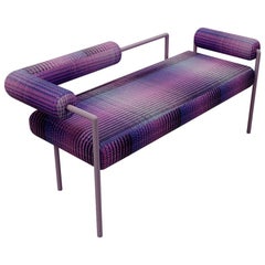 Minimalist Midcentury Modern Metal Bench Upholstered in Textile