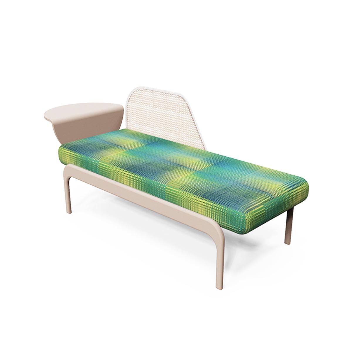 Litza modern silhouette features a woven cane detail in the back, an attached armrest easily used to place your favorite beverage while enjoying a comfortable seat.
Built on a solid wood frame with a rectangular base and four legs with a