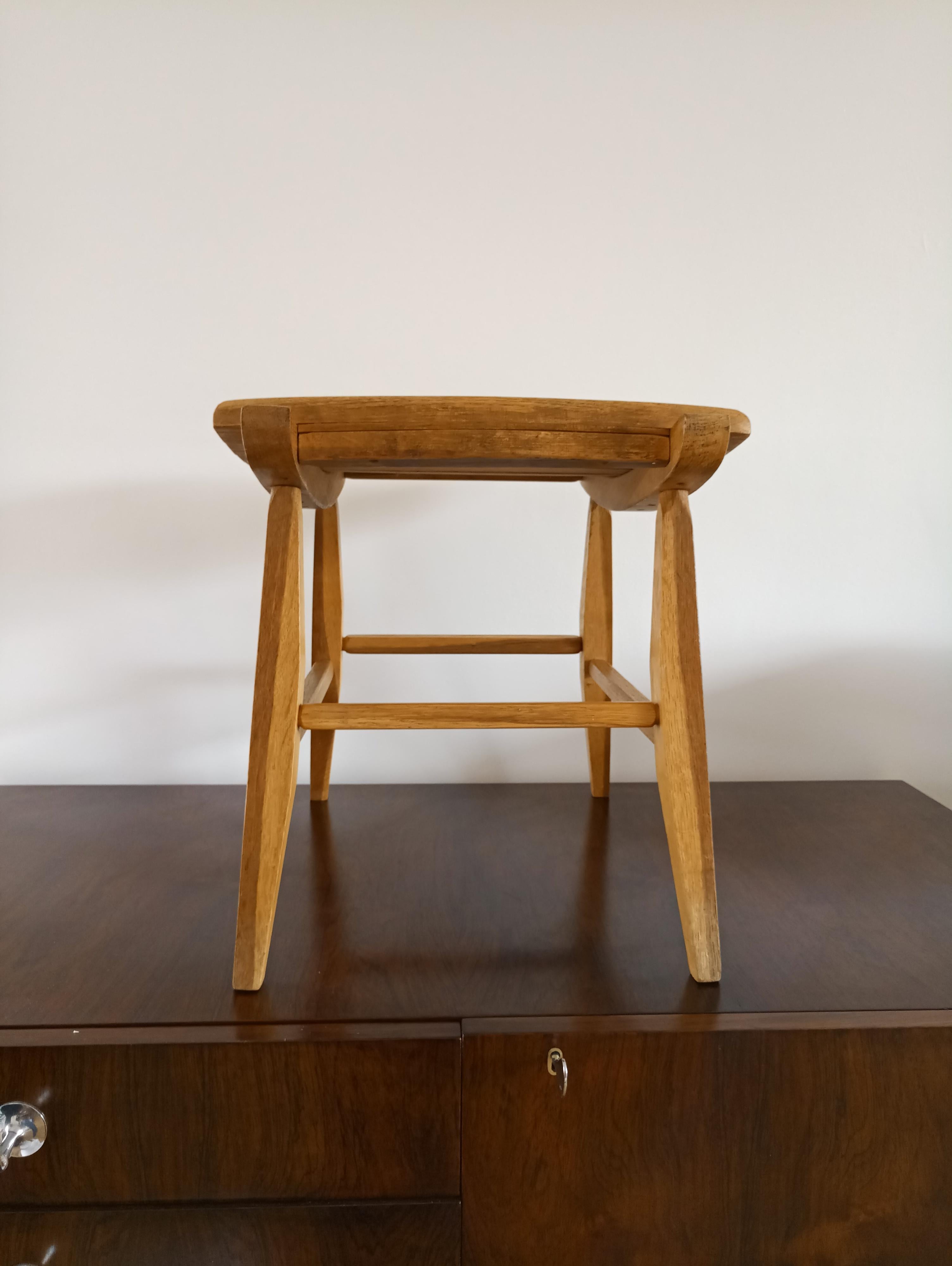 Oak Minimalist Midcentury Stool, France, 1960s