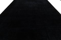 Minimalist Midnight Black Overdyed Area Rug - Modern Hand-Knotted Wool 12 x 15