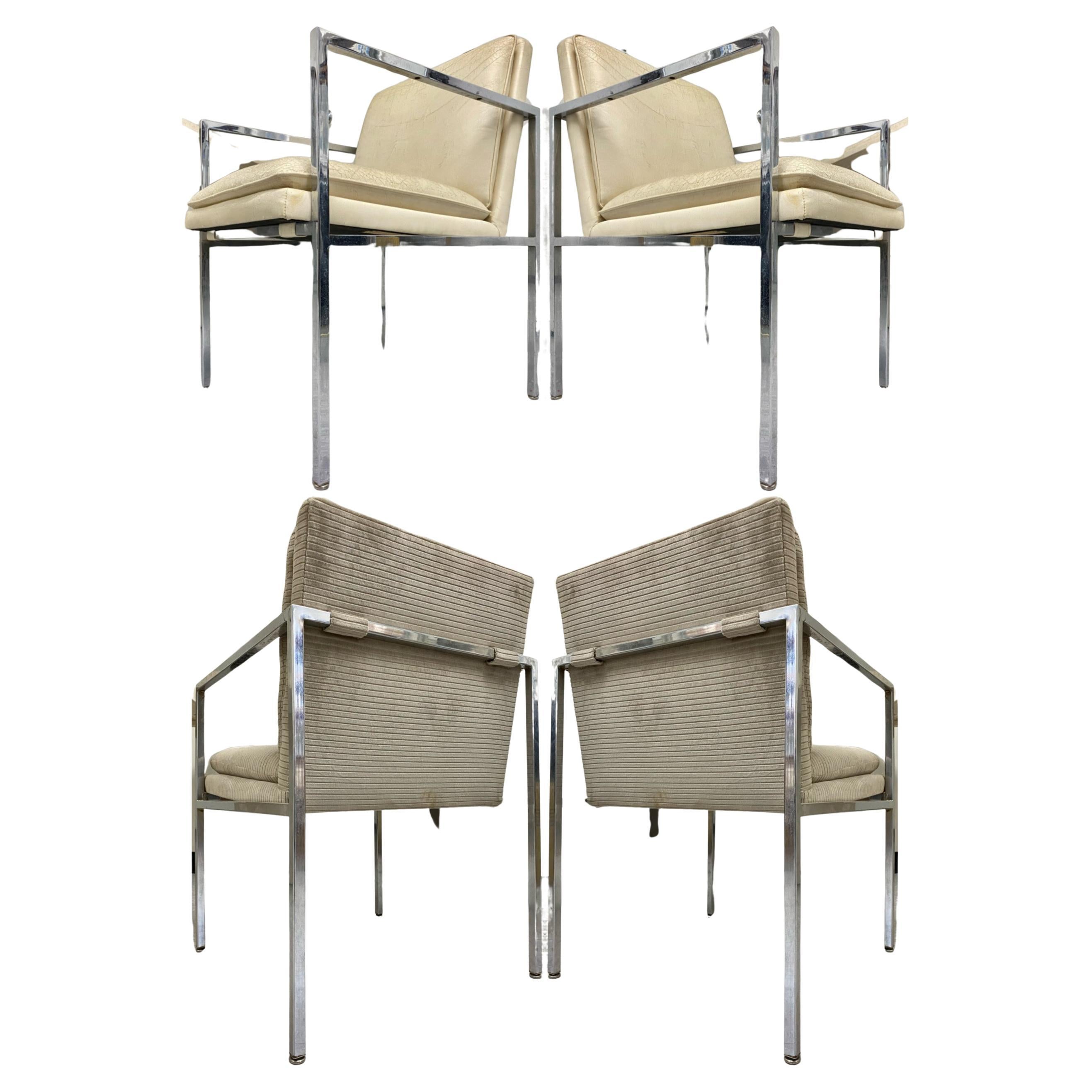 Minimalist Milo Baughman-Style Chrome Armchairs, Set of 4 For Sale