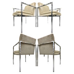 Minimalist Milo Baughman-Style Chrome Armchairs, Set of 4 Minimalist Milo Baughman-Style Chrome Armchairs, Set of 4