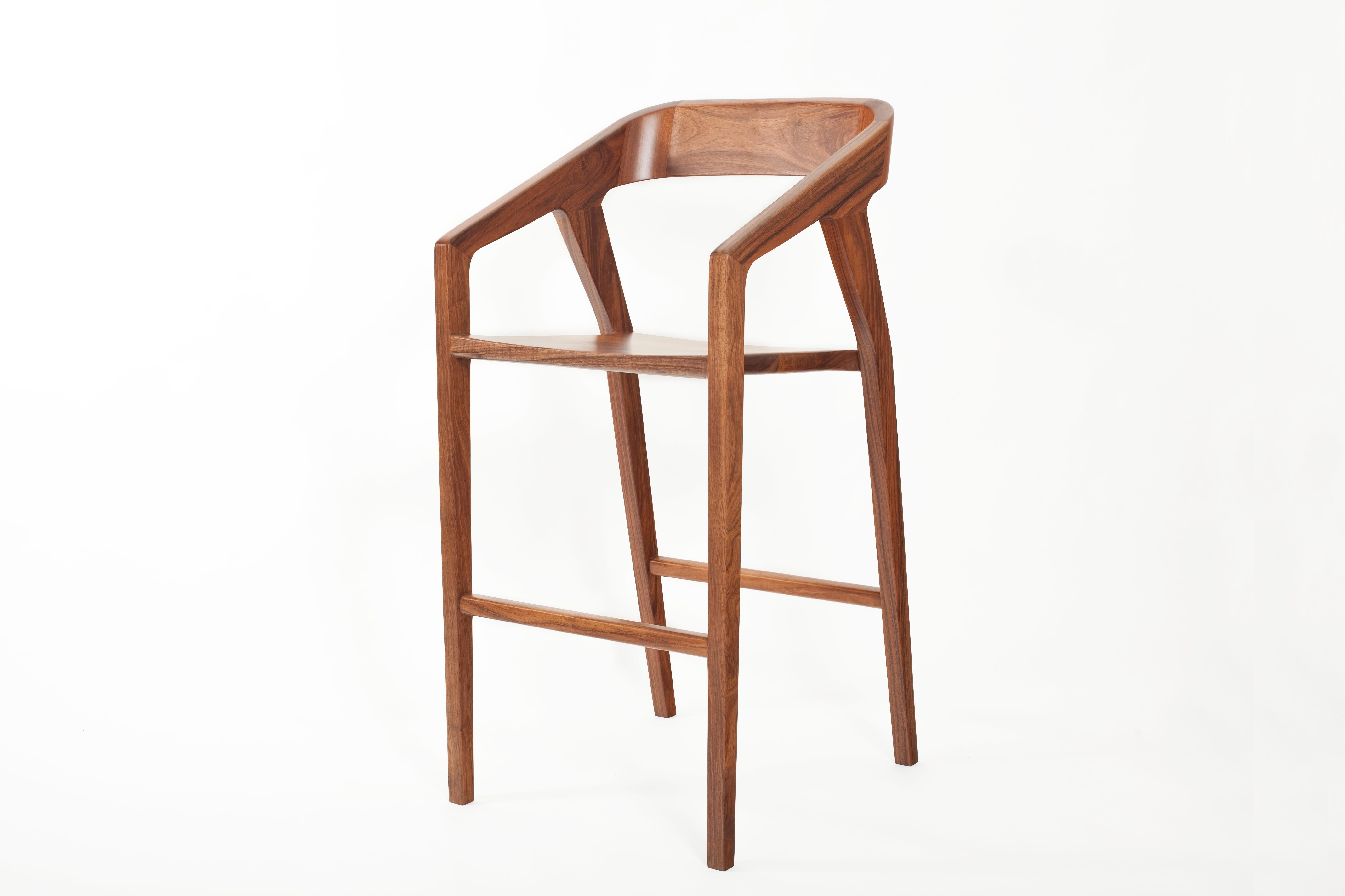 Woodwork Minimalist Modern Bar Stool in Mexican Hardwood For Sale