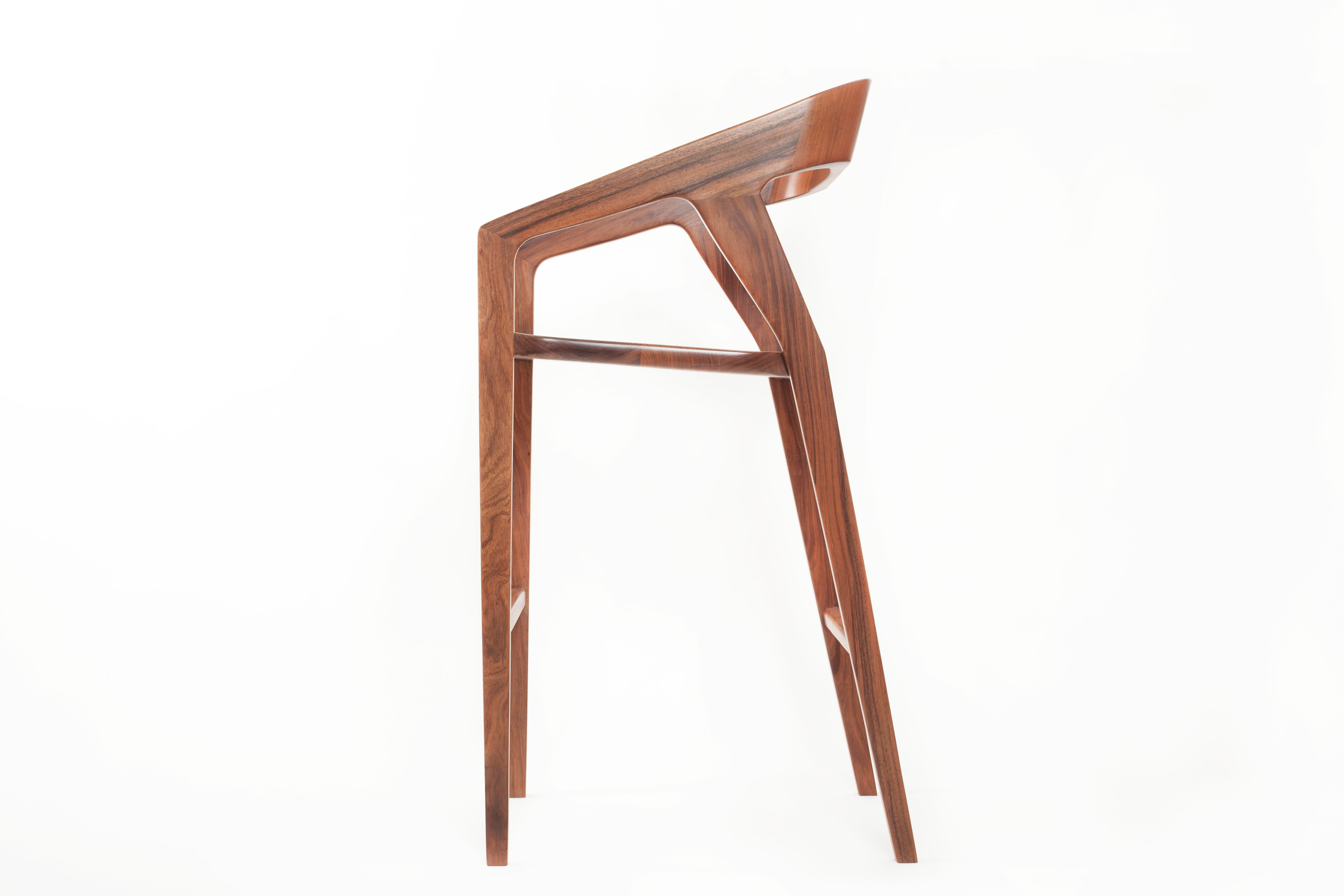 Contemporary Minimalist Modern Bar Stool in Mexican Hardwood For Sale