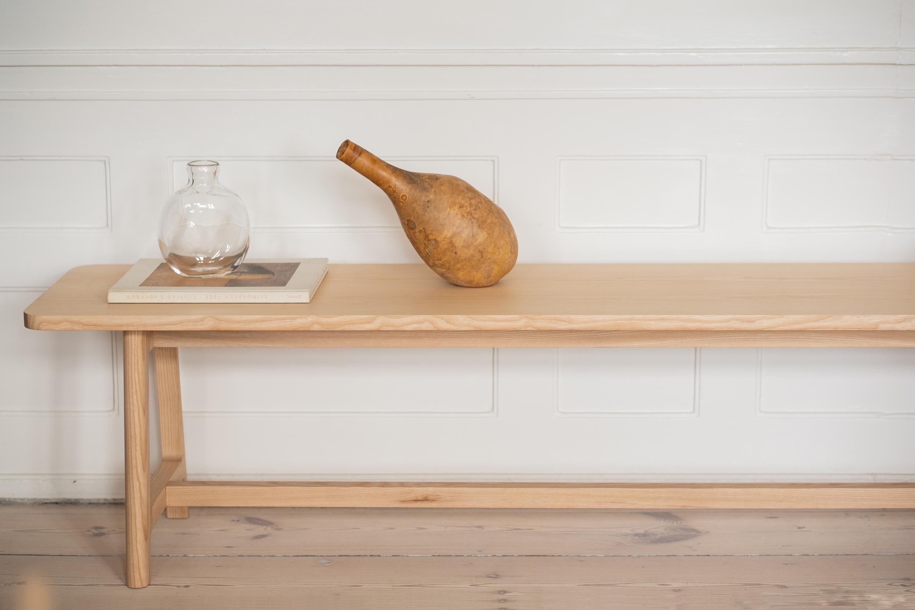 Machine-Made Minimalist Modern Bench in Oak Wood Frame Collection For Sale