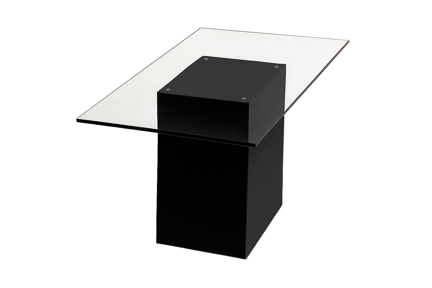Moderne Table de salle à manger rectangulaire moderne et minimaliste en laque noire et verre Aire en vente