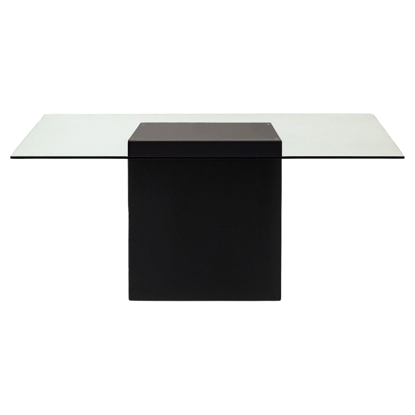 Mesa de comedor rectangular minimalista y moderna de laca negra y cristal Aire