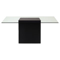 Minimalist Modern Black Lacquer and Glass Rectangular Dining Table Aire