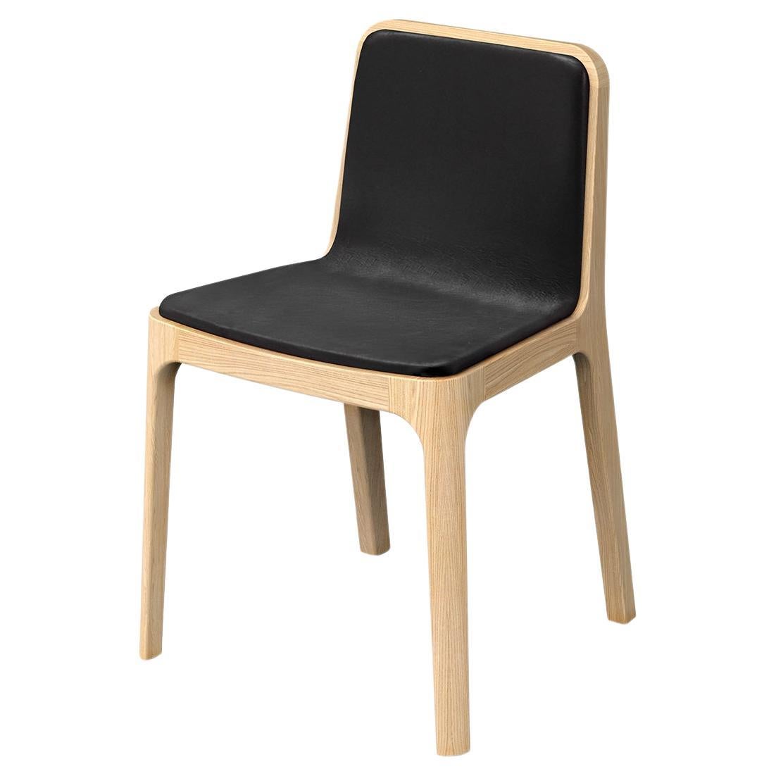 Minimalist Modern Chair in Ash Wood Leather Upholstery