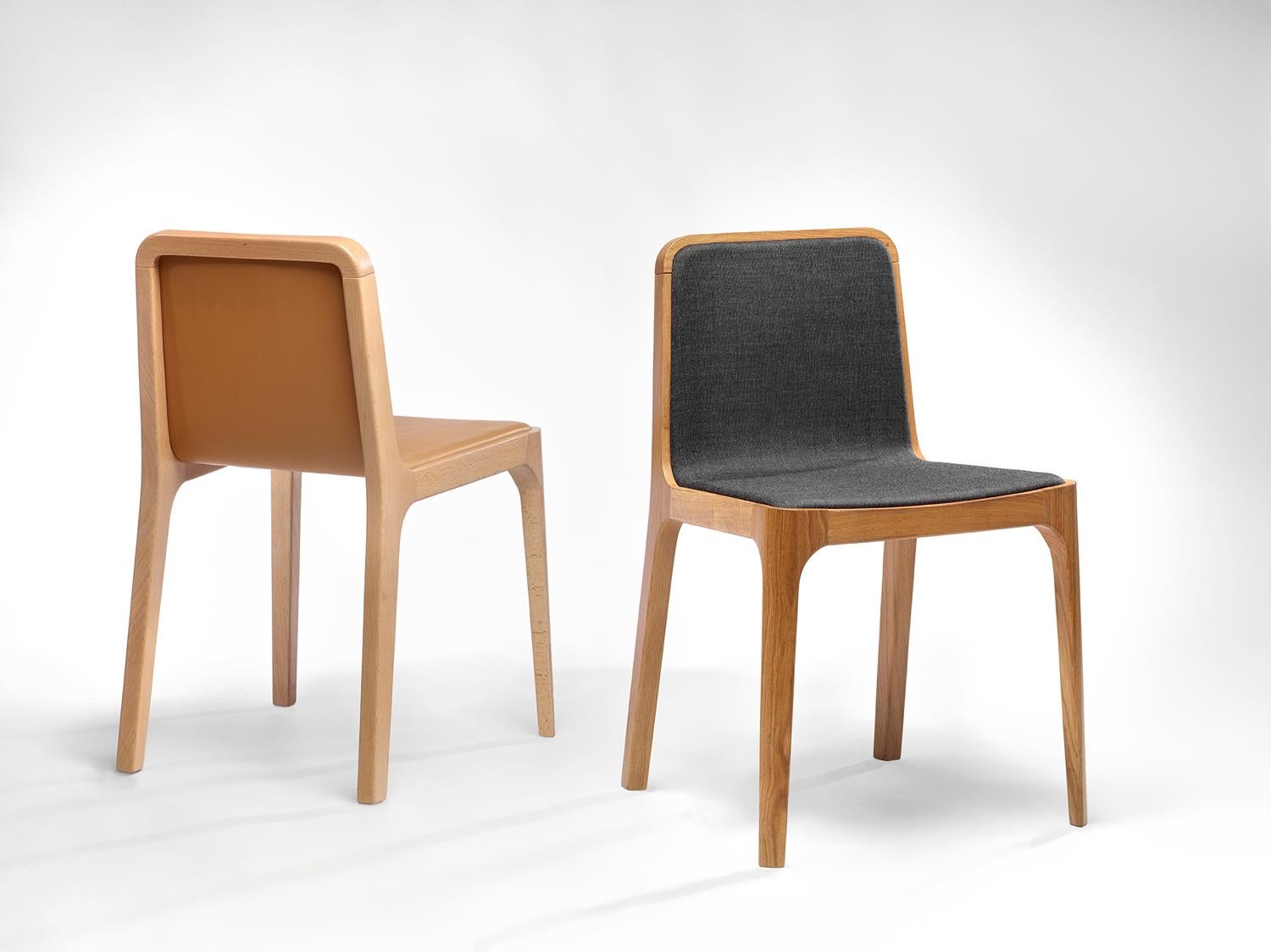 Hand-Crafted Minimalist Modern Chair in Beech Wood Fabric Upholstery For Sale