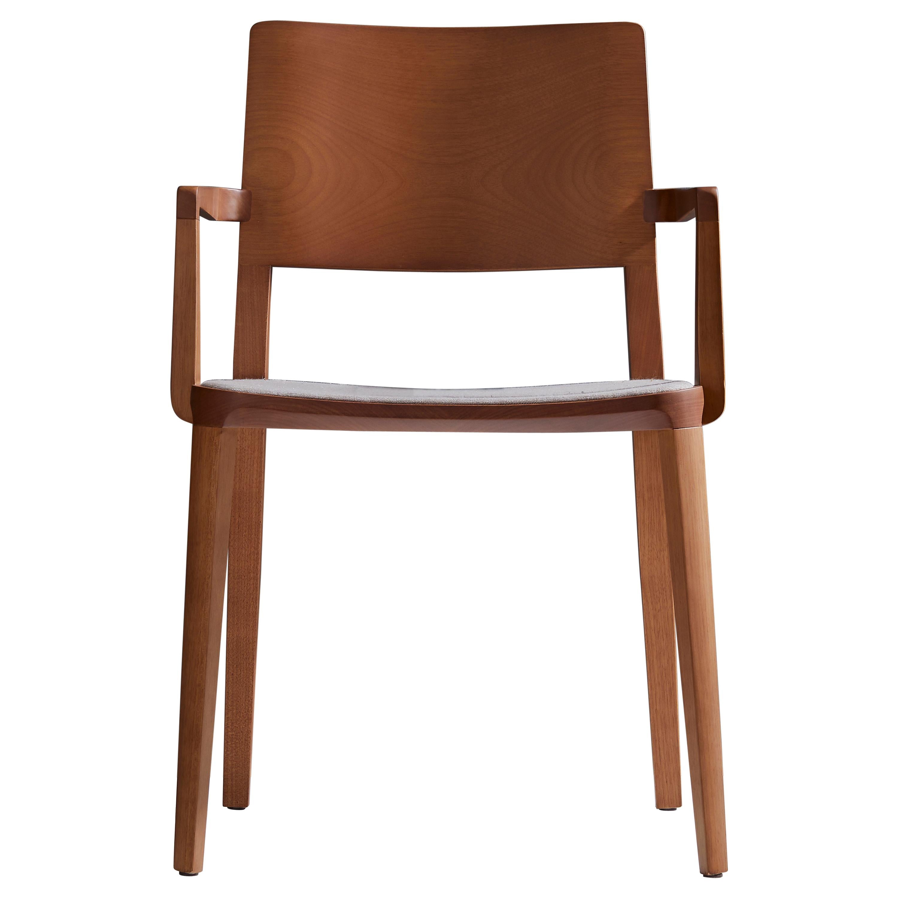 Minimalist Modern Chair in Natural Solid Wood Upholstered Seating with Arms