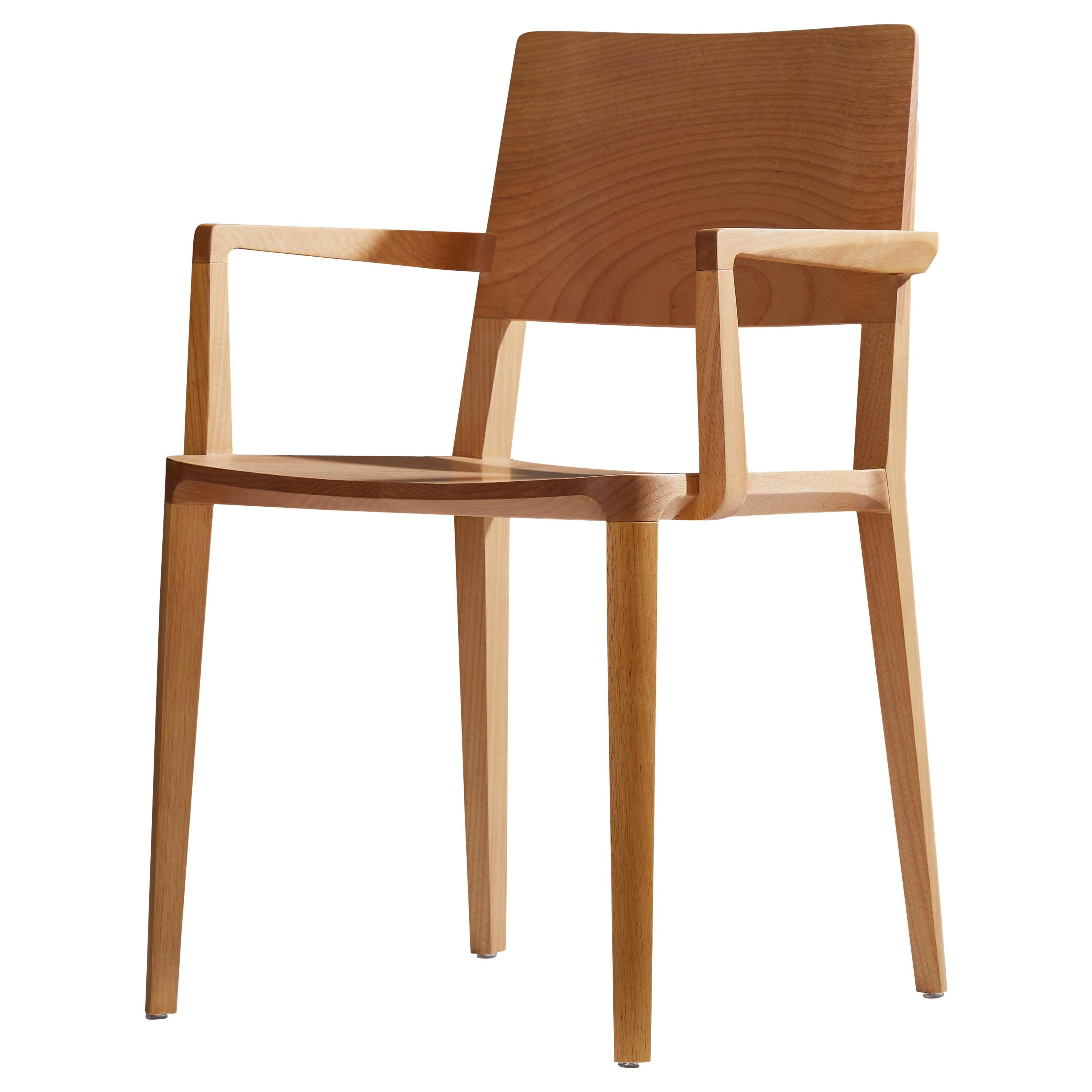 Minimalist Modern Chair in Natural Solid Wood with Arms