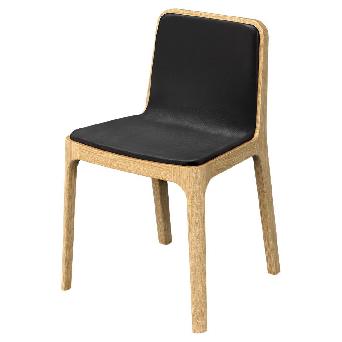 Minimalist Modern Chair in Oak Wood Leather Upholstery For Sale