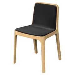 Minimalist Modern Chair in Oak Wood Leather Upholstery