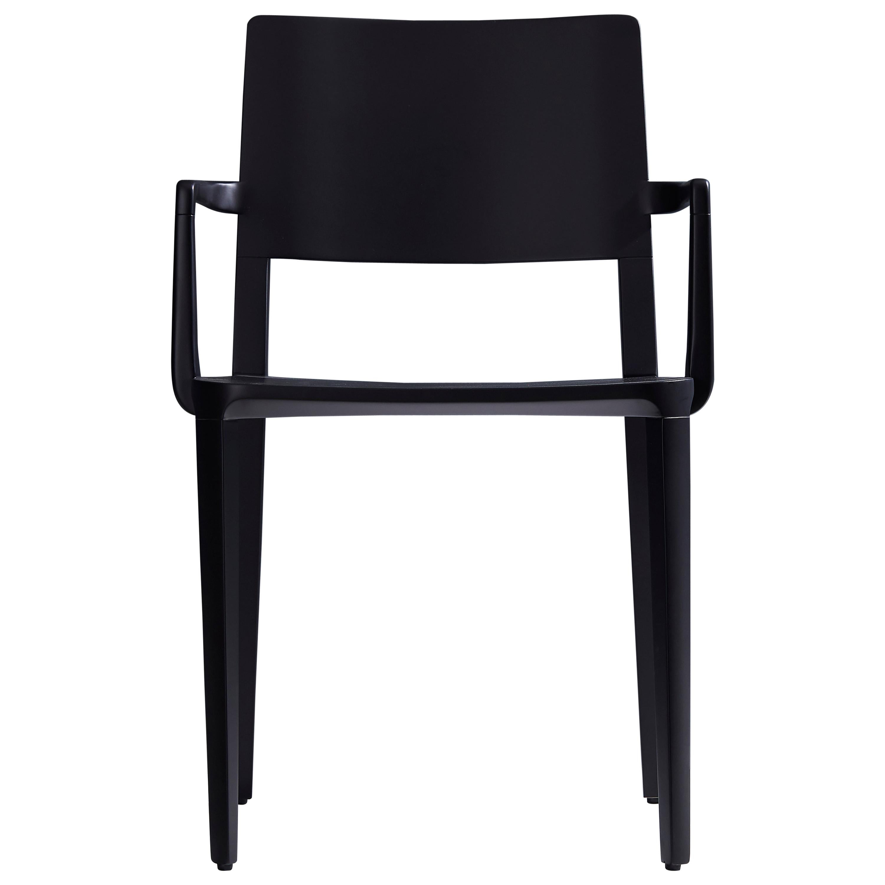 Minimalist Modern Chair in Solid Wood Black Finish with Arms