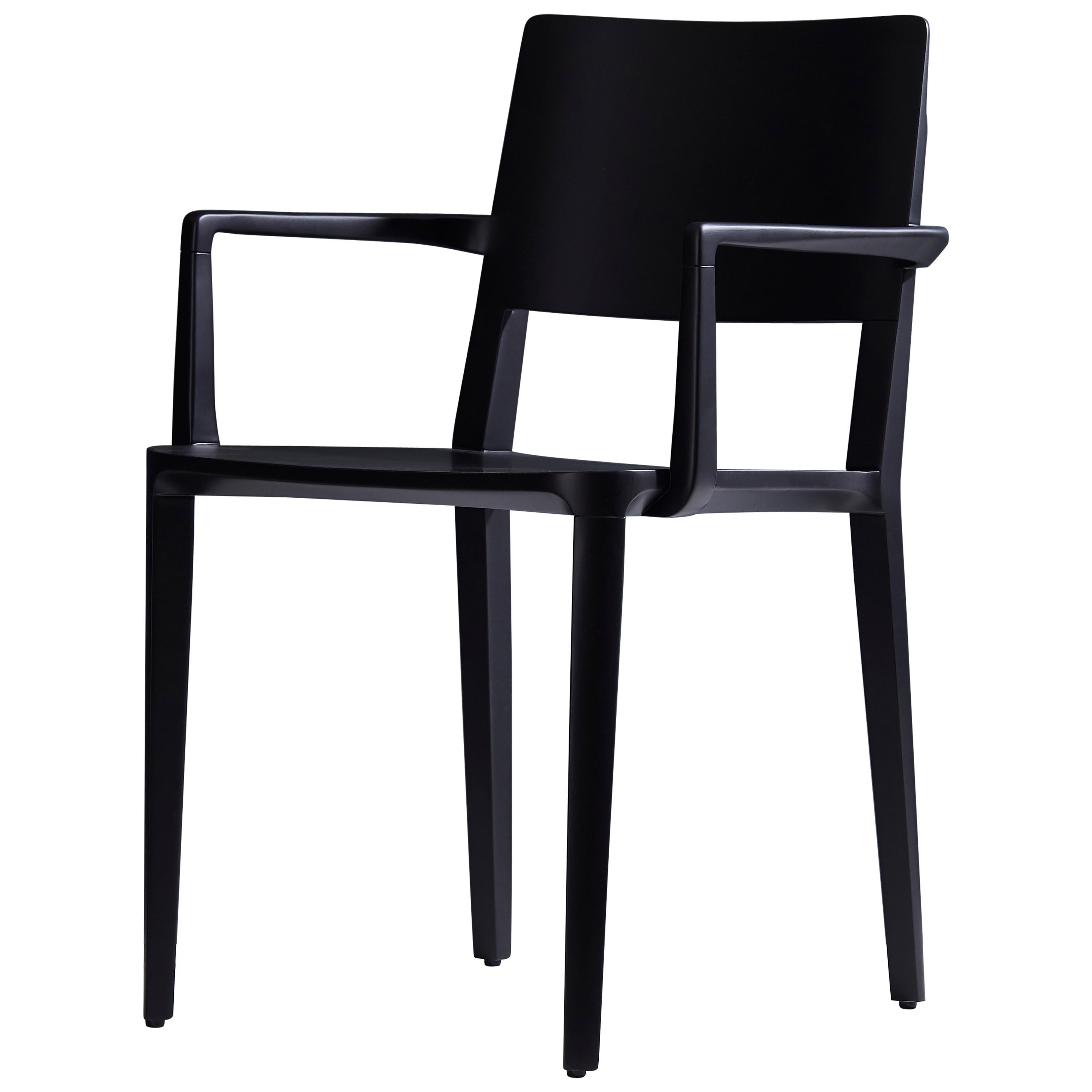 Minimalist Modern Chair in Solid Wood Black Finish with Arms