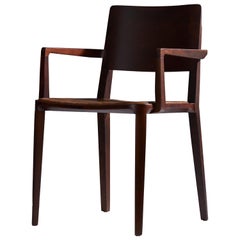 Minimalist Modern Chair in Solid Wood Limited Edition with Arms and Leather Seat