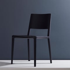 Minimalist Modern Chair in Solid Wood Solid Black Finish, Leather Seating
