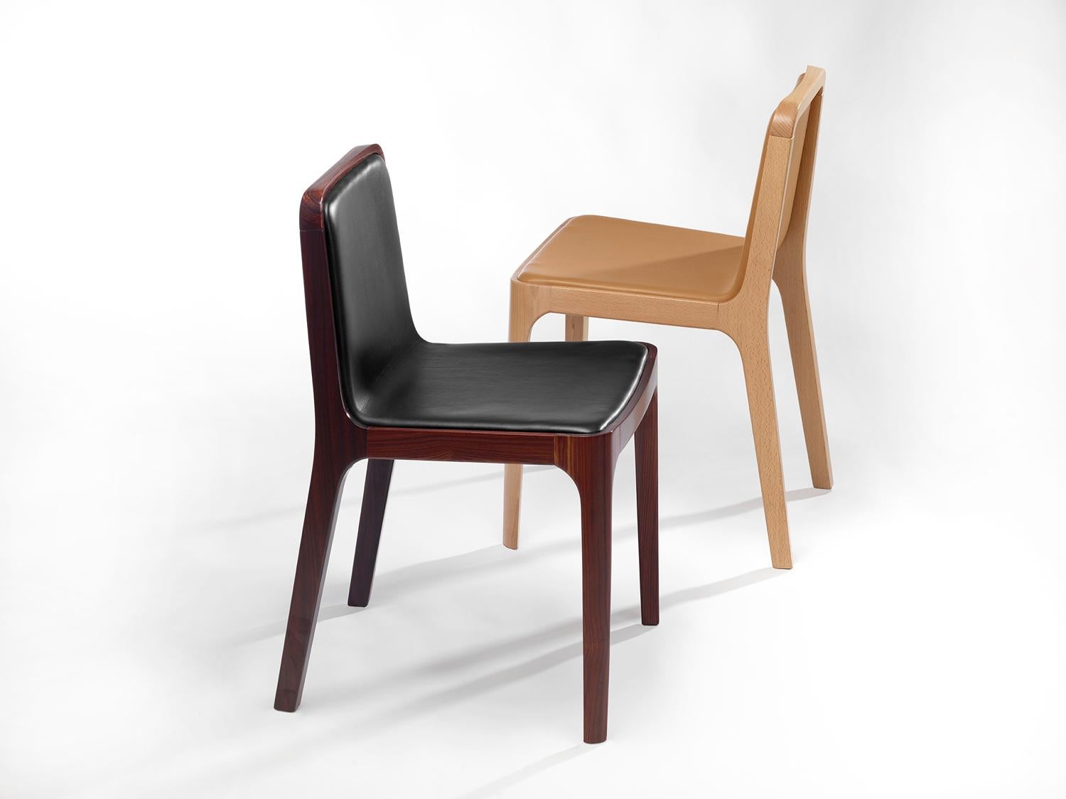 Minimalist Modern Chair - Ash Wood/Walnut Stained Finnishing Leather Upholstery For Sale 5