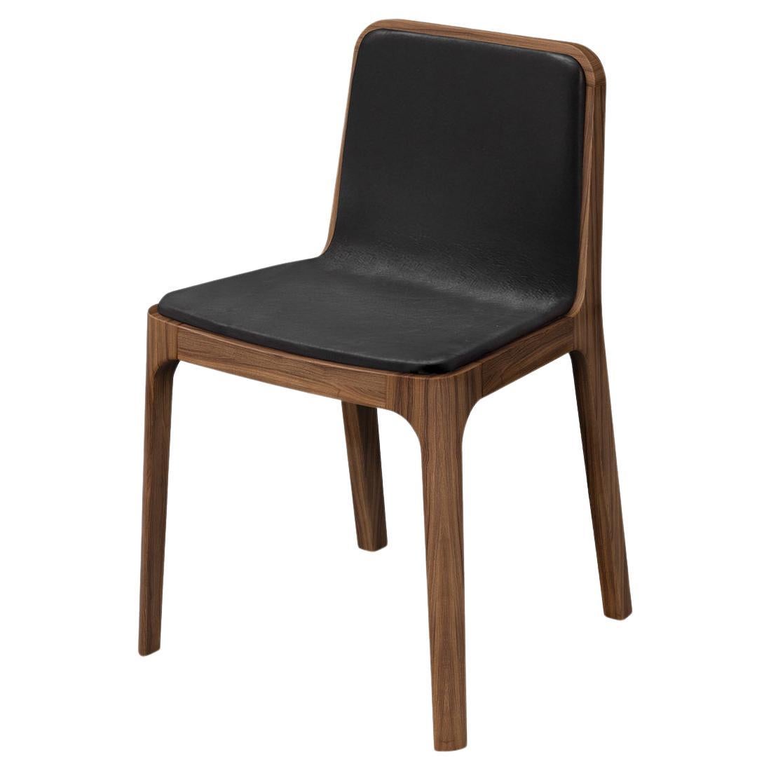 Minimalist Modern Chair in Walnut Wood Leather Upholstery