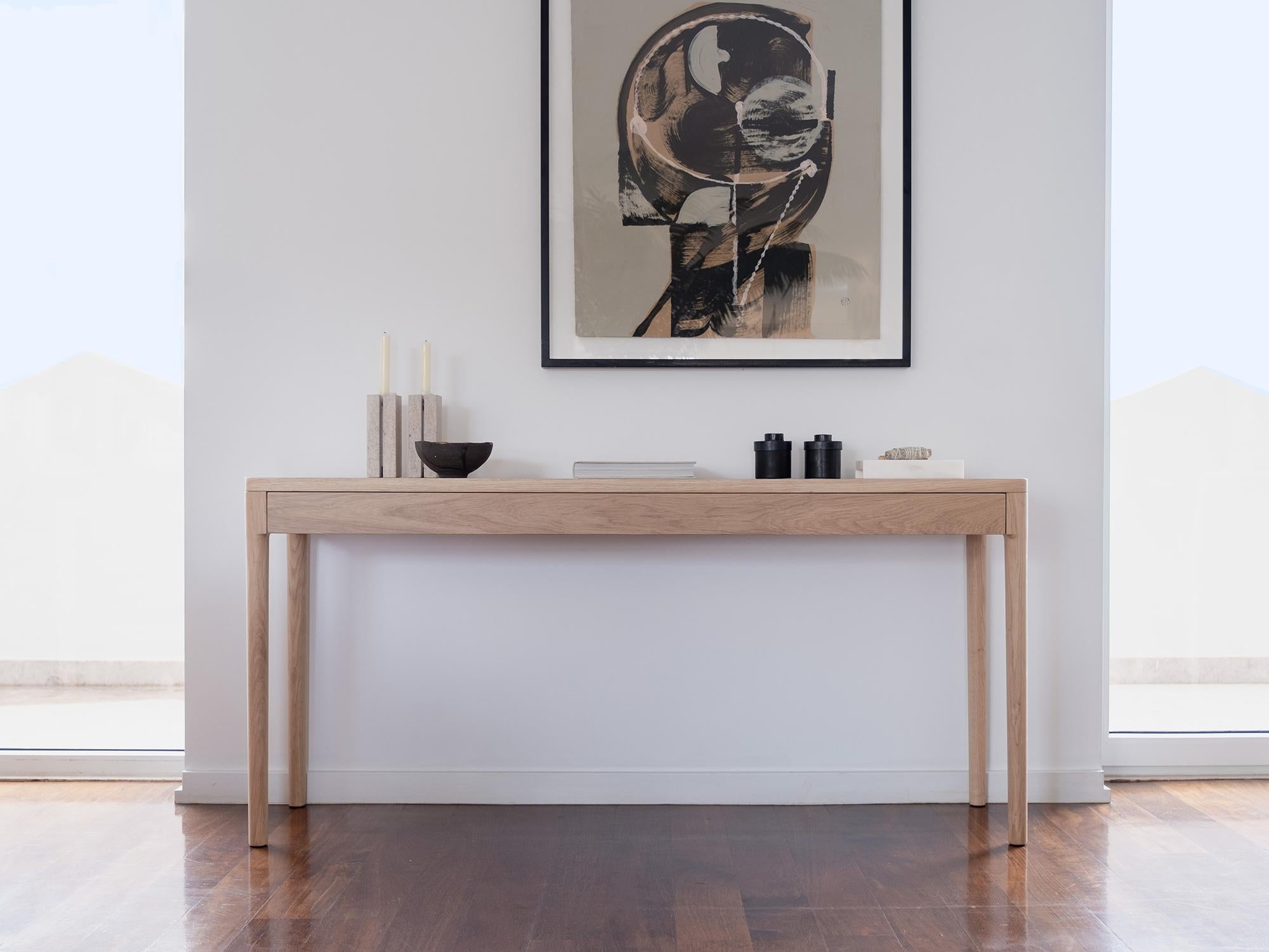 Hand-Crafted Minimalist Modern Console Table in Oak For Sale
