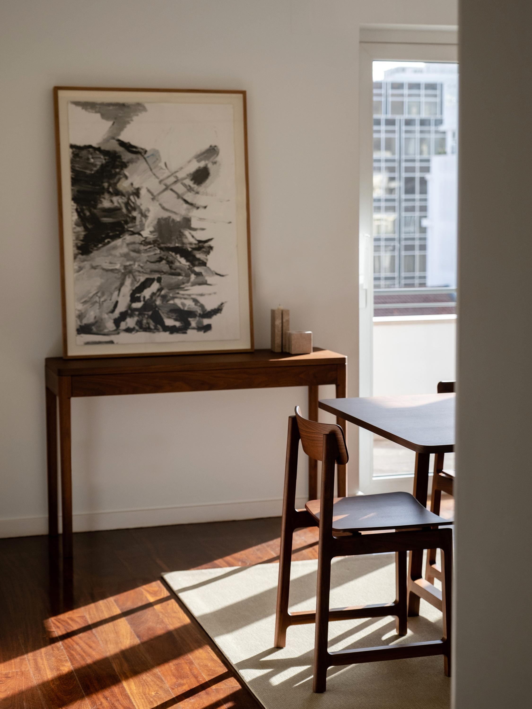 Wood Minimalist Modern Console Table in Walnut For Sale