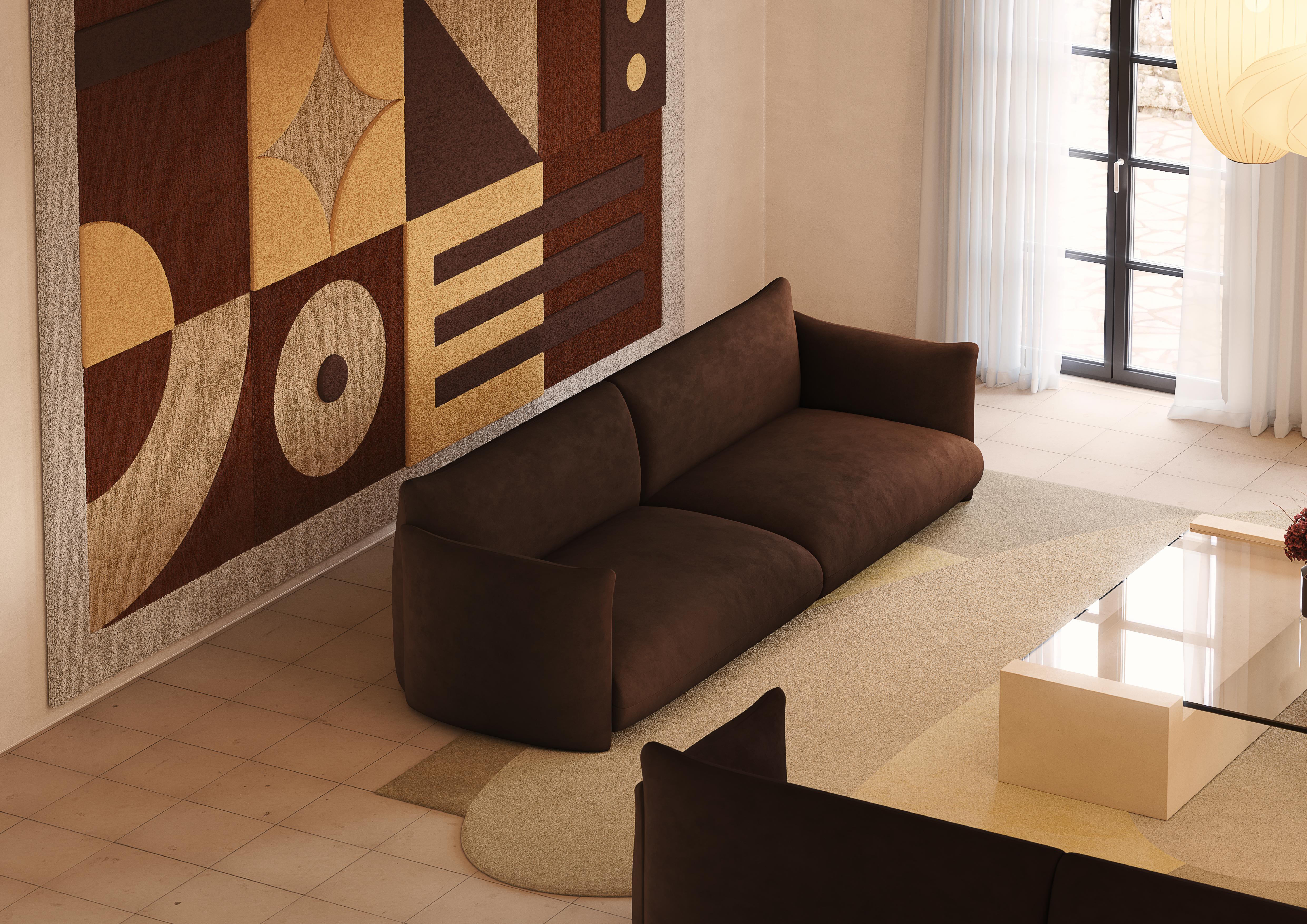 Minimalist Modern Customizable Sofa Upholstered in Dark Brown Chocolat Velvet For Sale 4