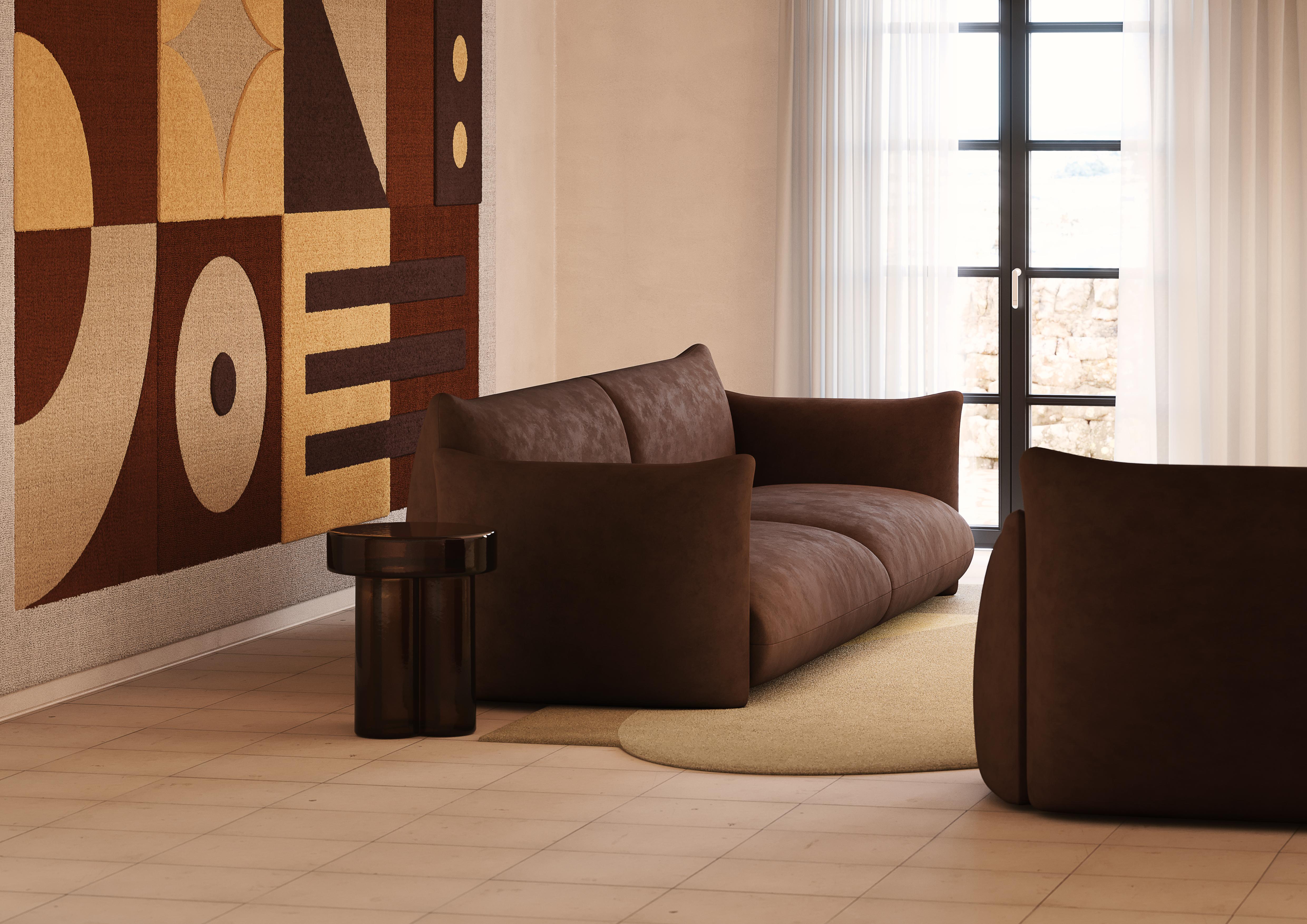 Minimalistisches, modernes, anpassbares Sofa, gepolstert mit dunkelbraunem schokoladenfarbenem Samt (Europäisch) im Angebot