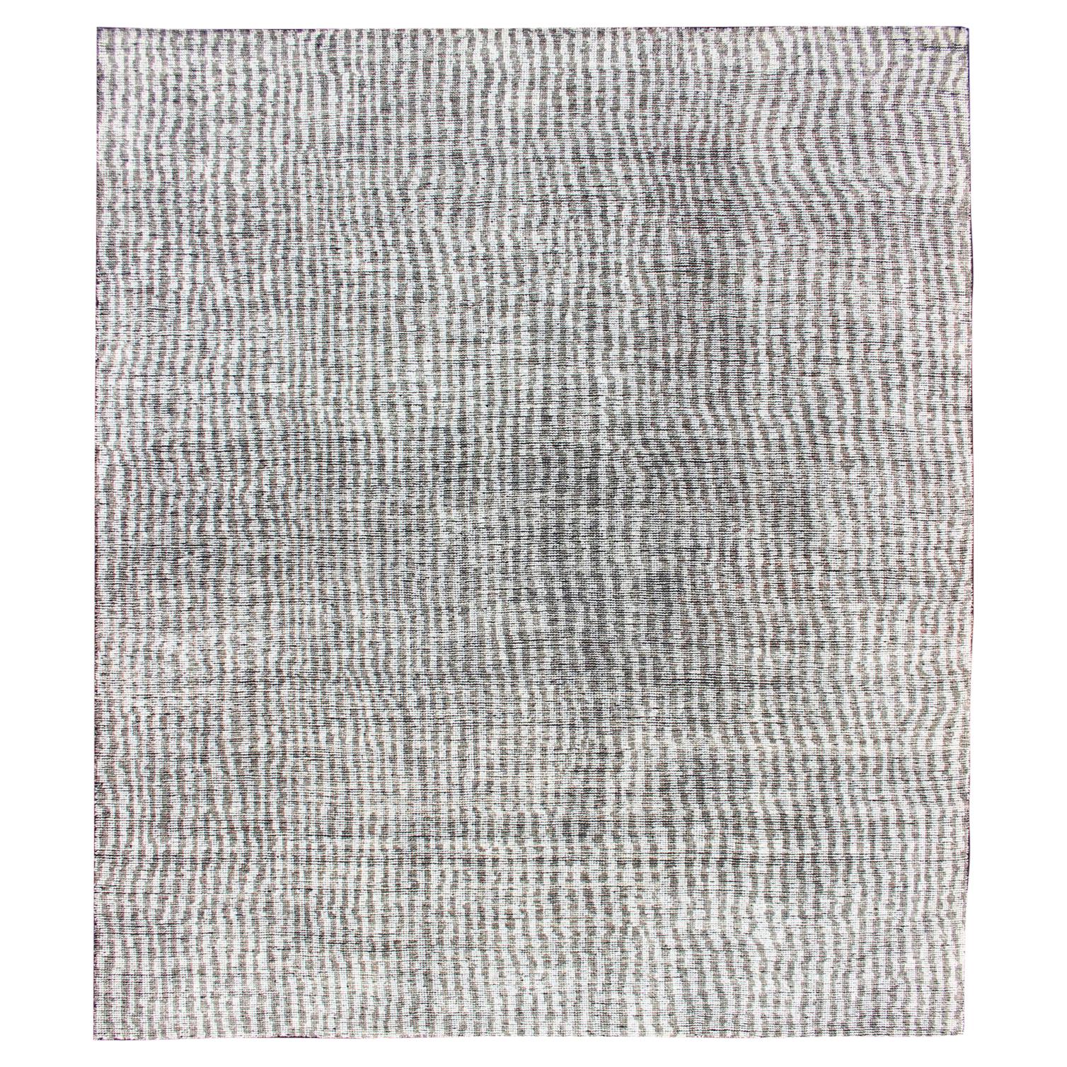 Minimalist Modern Design Distressed Rug in Shades of White and Taupe