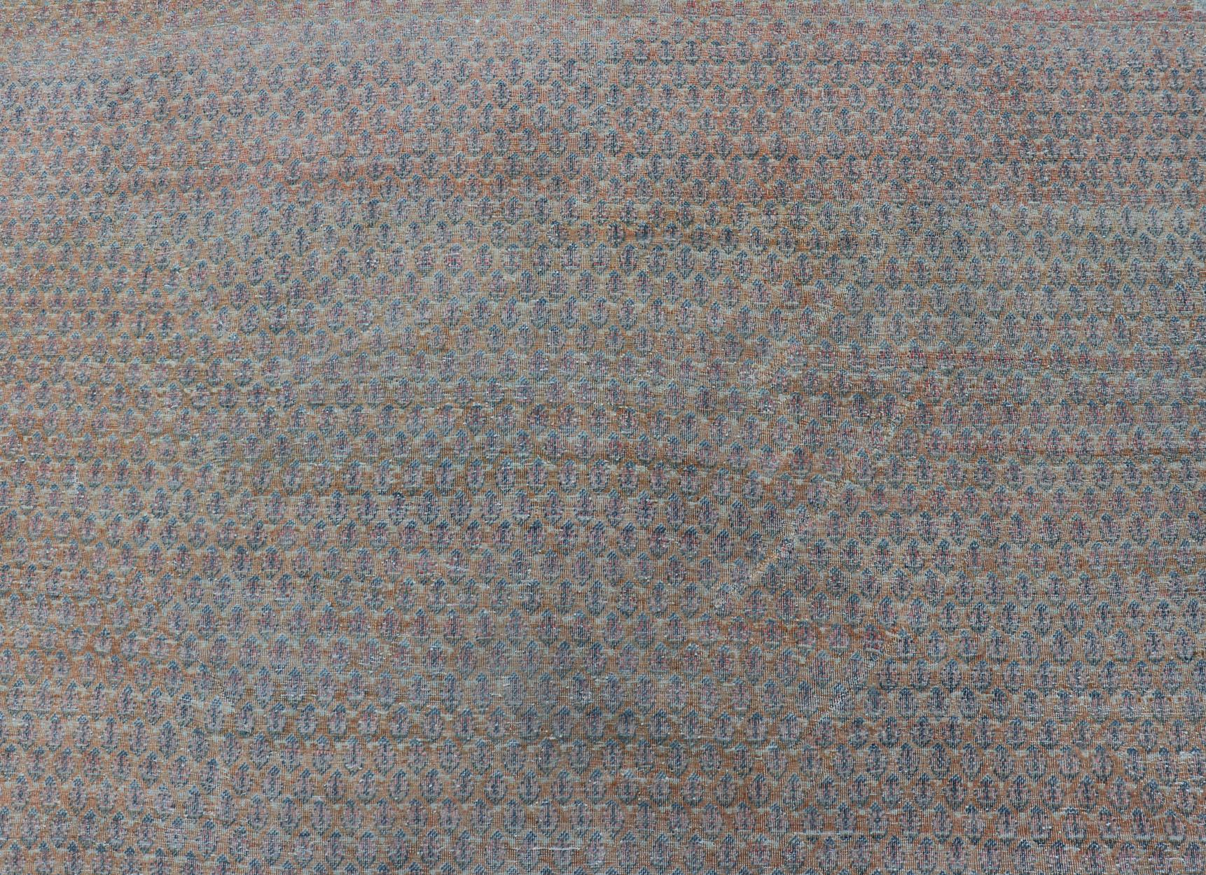 Minimalist Design Persian Tabriz Rug with Soft Orange Background, Silver & Blue For Sale 5