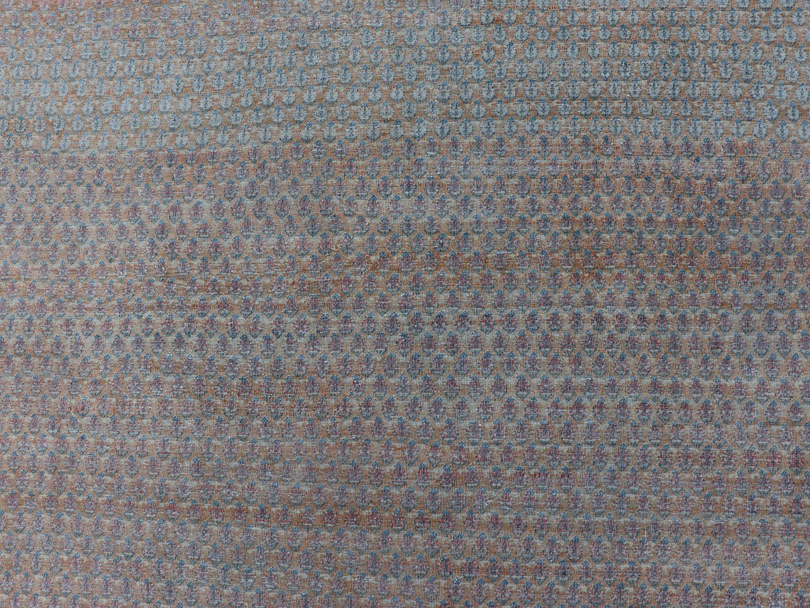 Minimalist Design Persian Tabriz Rug with Soft Orange Background, Silver & Blue For Sale 12