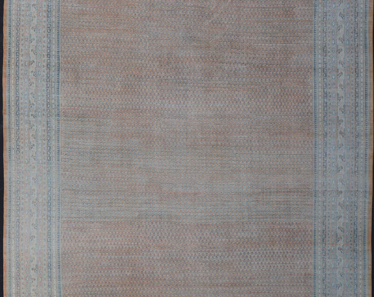 Minimalist Design Persian Tabriz Rug with Soft Orange Background, Silver & Blue In Good Condition For Sale In Atlanta, GA