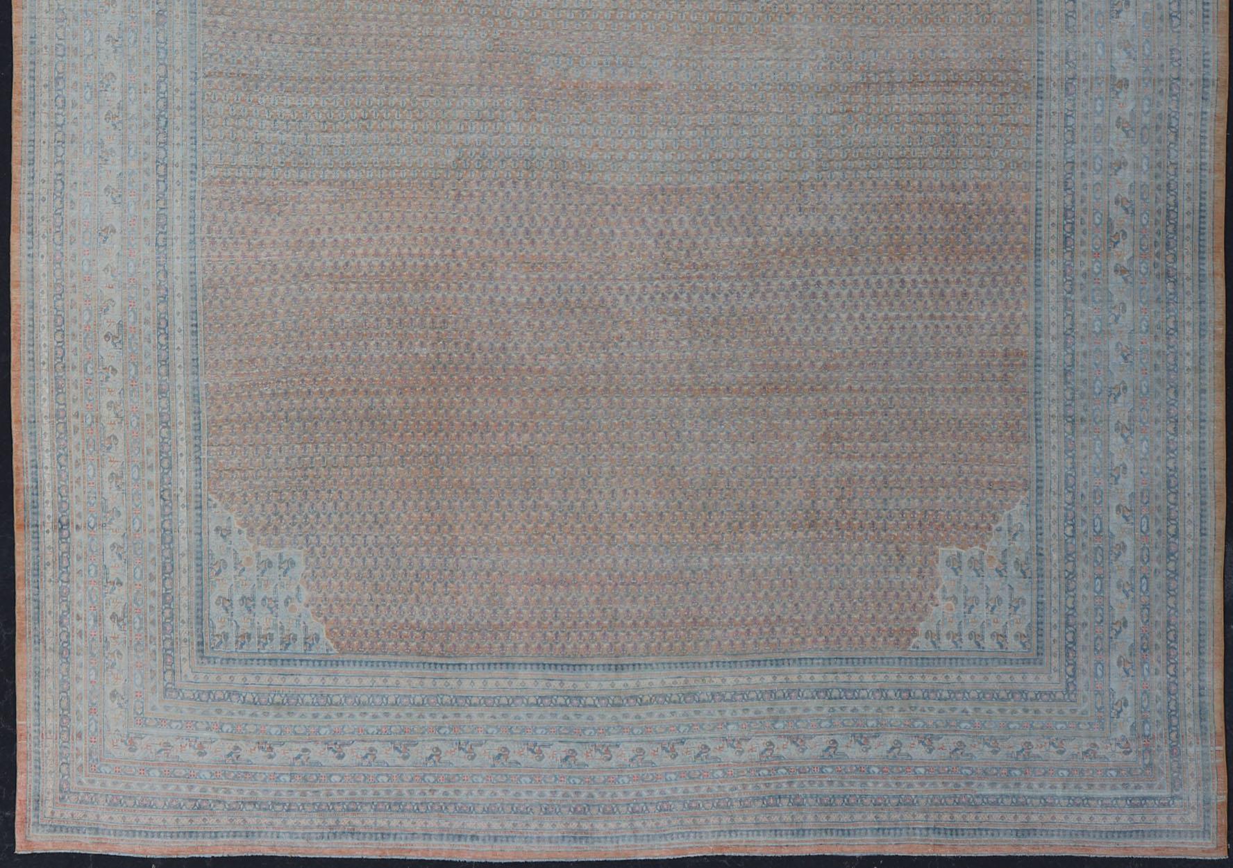 20th Century  Minimalist Design Persian Tabriz Rug with Soft Orange Background, Silver & Blue For Sale