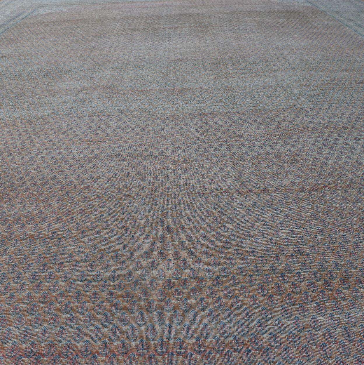 Minimalist Design Persian Tabriz Rug with Soft Orange Background, Silver & Blue For Sale 2